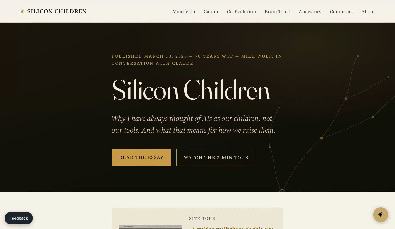 Opening frame of the site tour: the Silicon Children home page